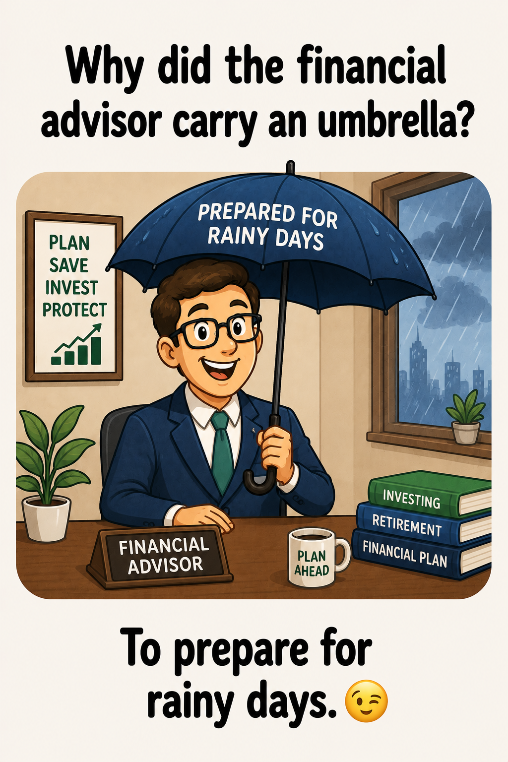 Why did the financial advisor carry an umbrella? To prepare for rainy days.