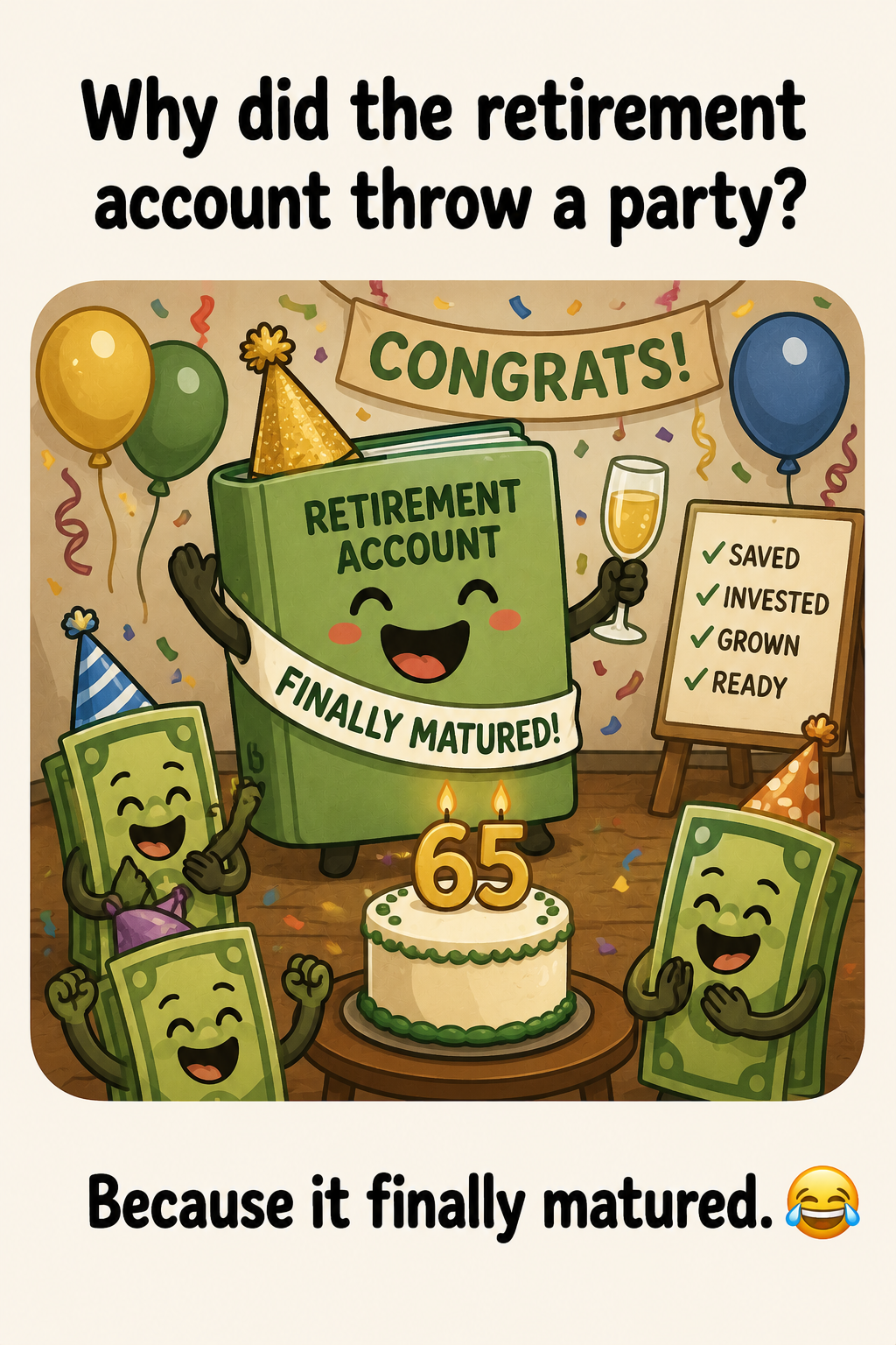 Why did the retirement account throw a party? Because it finally matured.