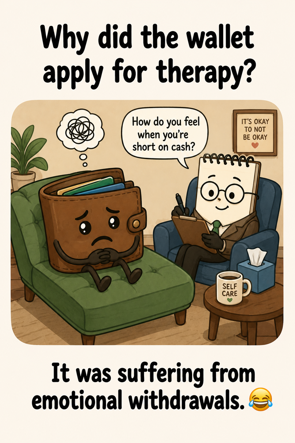 Why did the wallet apply for therapy? It was suffering from emotional withdrawals.
