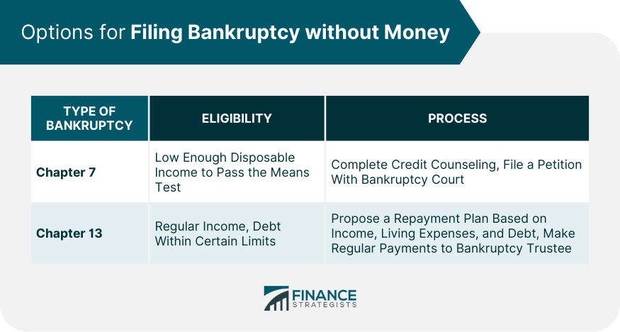 Options for Filing Bankruptcy without Money
