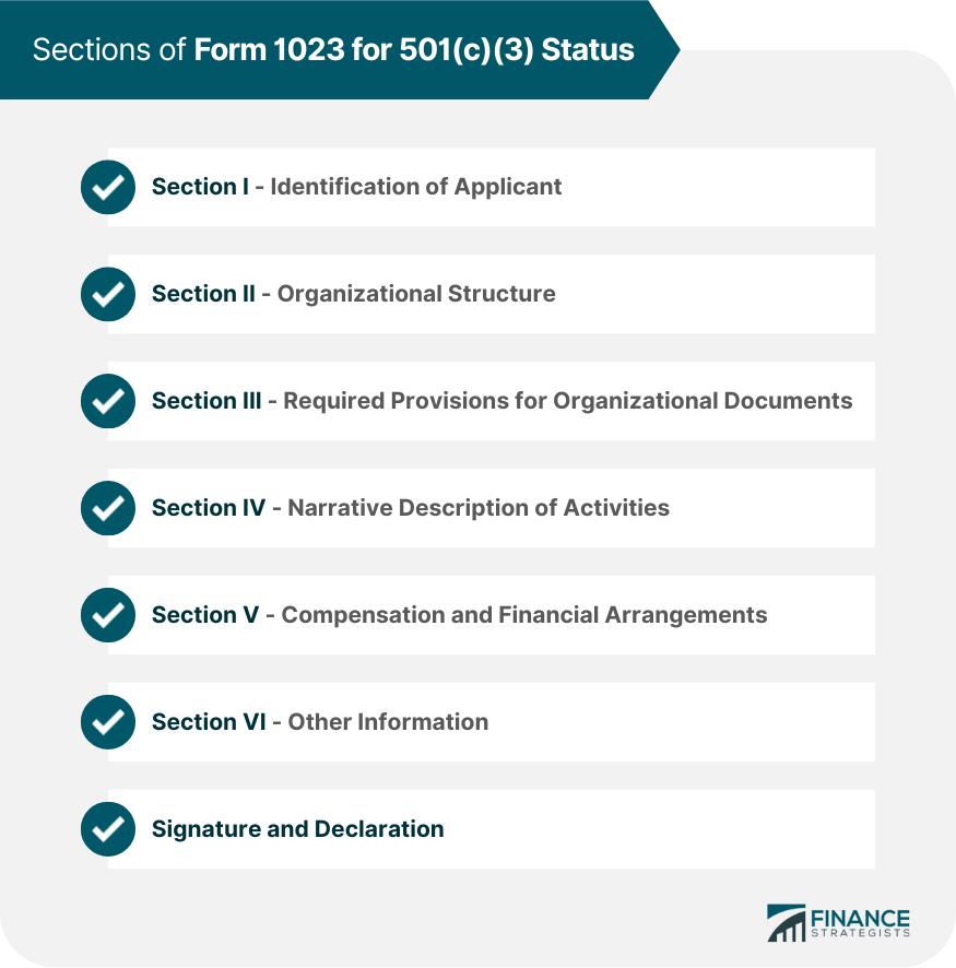 Sections of Form 1023 for 501(c)(3) Status
